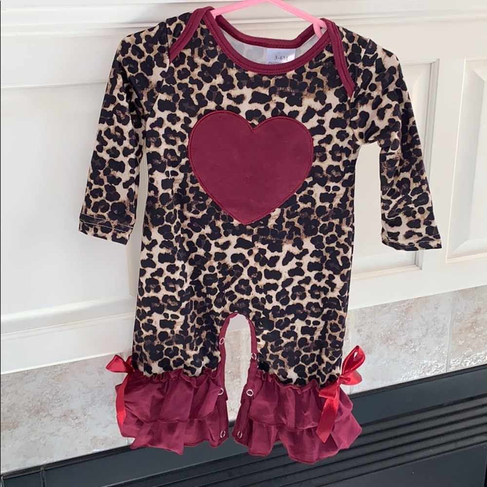 Burgundy Cheetah Heart Romper